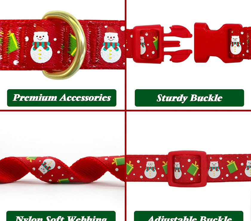 Christmas Dog Collar Adjustable Xmas Dog Collar with Christmas Antler Bow Tie Accessories Snowman Dog Collar for Medium Dogs