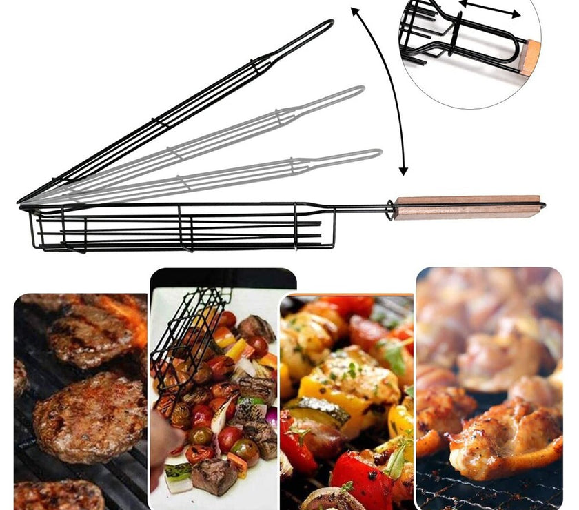 Portable BBQ Grilling Basket Stainless Steel Nonstick Barbecue Grill Basket Tools Grill Mesh for Meat Hamburger Barbecue Tools