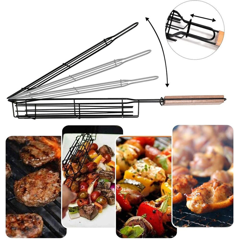 Portable BBQ Grilling Basket Stainless Steel Nonstick Barbecue Grill Basket Tools Grill Mesh for Meat Hamburger Barbecue Tools