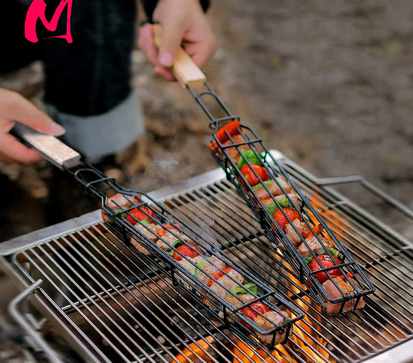 Portable BBQ Grilling Basket Stainless Steel Nonstick Barbecue Grill Basket Tools Grill Mesh for Meat Hamburger Barbecue Tools